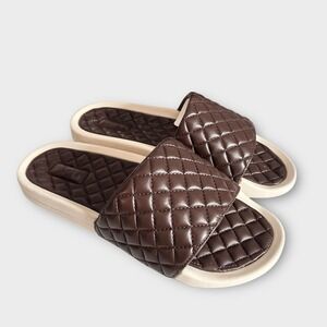 APL Slides Men's 8 Women's 10 Leather Lusso Chocolate/Pristine Sandals‎